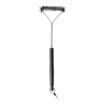 Barbecue cleaning brush with a black handle on a white background