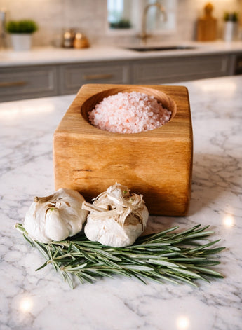 Large handmade wooden salt cellar with deep hand turned centre