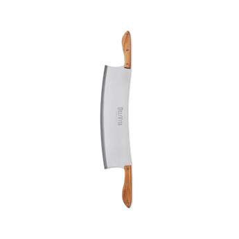 Long knife with wooden handle on a black background