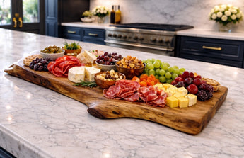 Handmade rustic oak character serving board with natural edge