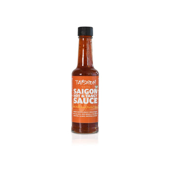 Bottle of Saigon Hot & Tangy Sauce on a white background
