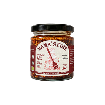 Mama's Fire Xtra Hot Sichuan Chilli Crisp with Peanuts jar