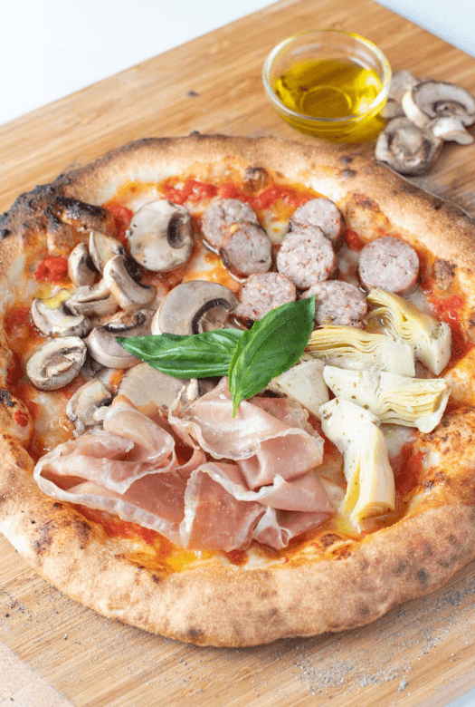 Four Seasons Pizza Kit Serves 2 with Ham Artichokes Sausage and Mushrooms Created by Pizza Master Ricardo Arias
