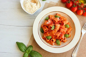 Mezze Maniche Rigate  with Olive and Tomato Sauce recipe By Yorkshire Pasta