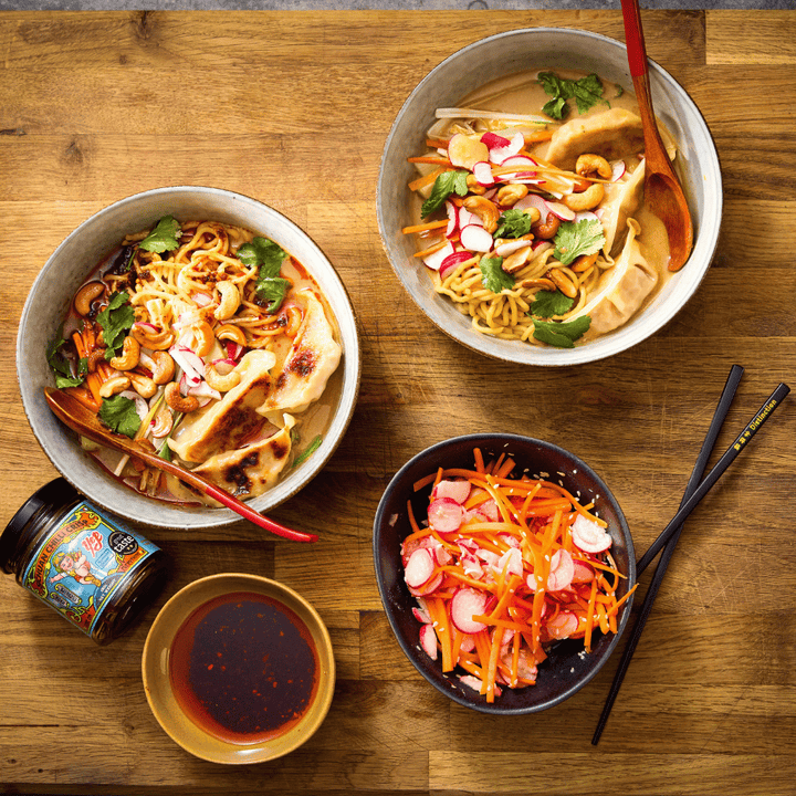 Gyoza Recipe Kit Pak Choi Ramen Noodles with Carrot and Radish Salad Serves 2 Created by MasterChef Finalist Chef Omar Foster - Chefs For Foodies