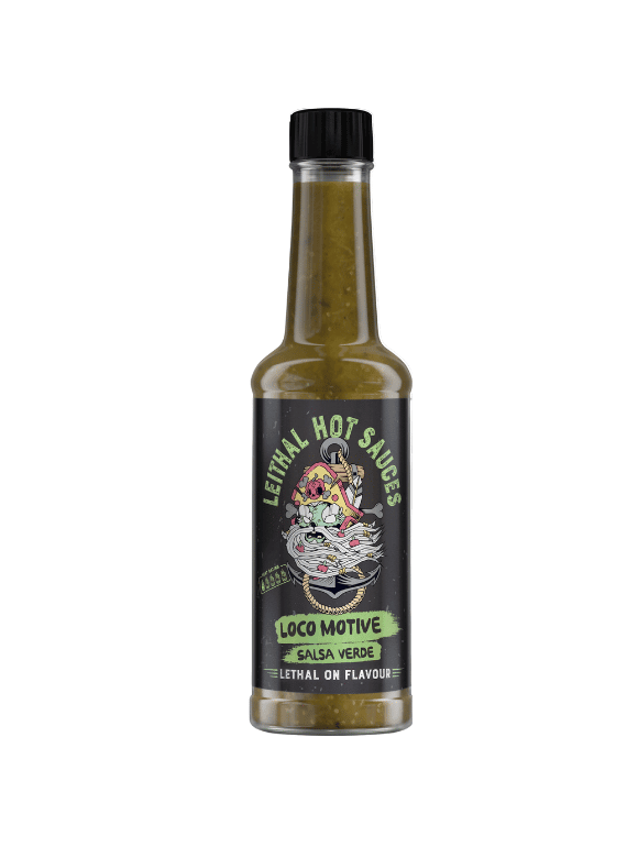 Loco Motive Salsa Verde Leithal Hot Sauces 150ml Made with tomatillos green jalapeños cumin mint and coriander - Chefs For Foodies