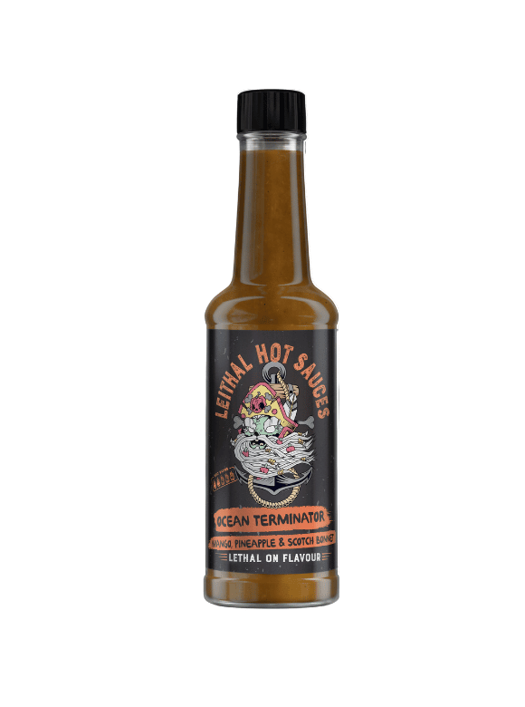Ocean Terminator Leithal Hot Sauces 150ml Made with Scotch Bonnet Chillis Passion Fruits Mango and Pineapple, - Chefs For Foodies