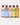 Six bottles of Toss dressing arranged in a row against a light gray background. The bottles contain creamy dressings in beige, brown, yellow, green, and orange tones, each with a different colored label and cap, and are labeled with cartoon characters and names like King Caesar, Vinaigrette, Tahini Chik, The Green + Gold, and Maple.
