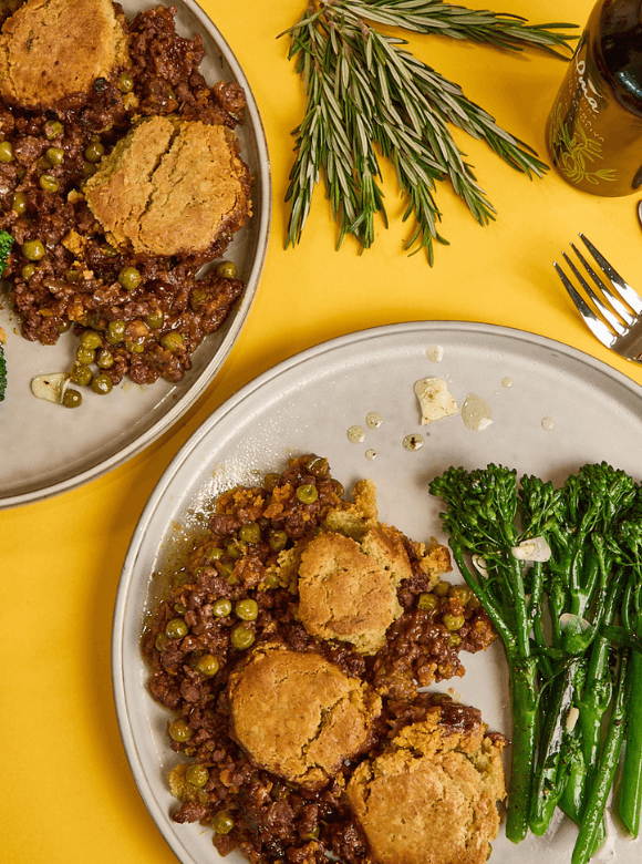 Ultimate Shepherd's Pie with Cobbler Topping and Garlic Broccoli - Arron Middleton serves 2 - Chefs For Foodies