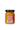 Jar of yellow spread with red label on a white background