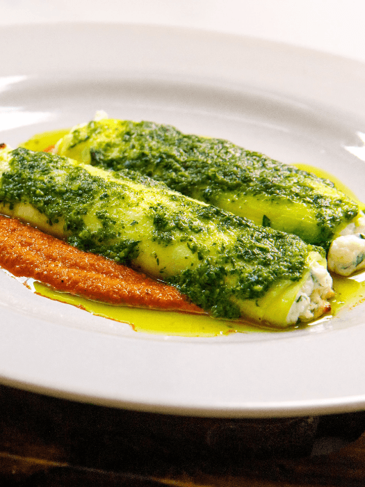 Courgette and Ricotta Cannelloni Recipe Kit with Roasted Red Pepper Sauce Cooking Serves 2 Created by Chef Alex Webb - Chefs For Foodies