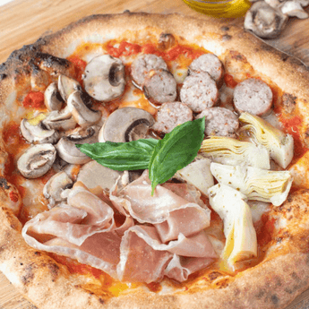 Four Seasons Pizza Kit Serves 2 with Ham Artichokes Sausage and Mushrooms Created by Pizza Master Ricardo Arias - Chefs For Foodies