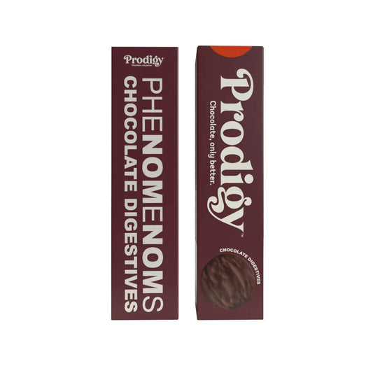 Prodigy - Phenomenoms Chocolate Coated Digestive Biscuit 12 x 128g Front and Back
