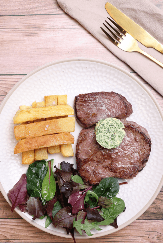 Rump Steak, herb butter and triple cooked chips - Recipe Box - Chefs For Foodies