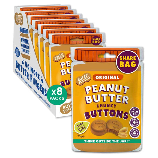 Superfoodio Original Peanut Butter Buttons 8 x 70g Sharebag - Chefs For Foodies