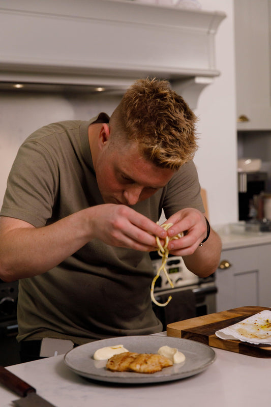 Roasted Cod With Celeriac Purée and Mustard Salad Cooking Recipe Kit Serves 2 Created by Chef Alex Webb - Chefs For Foodies