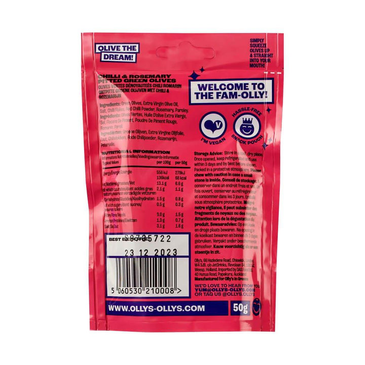 Olly's - Chilli & Rosemary Olives Snack Pack 50g-2